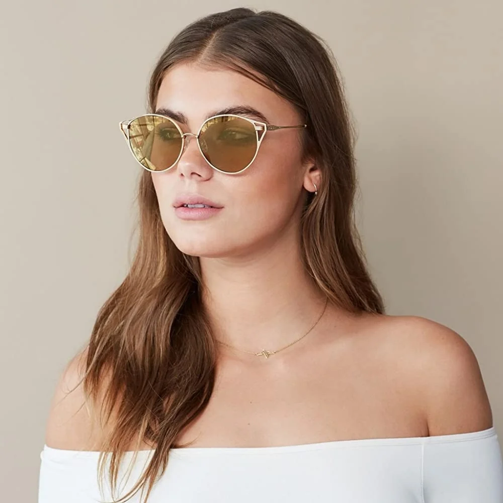 Sonix Ibiza Cat Eye Wire Frame Gold Tone Sunglasses - Picture 9 of 10